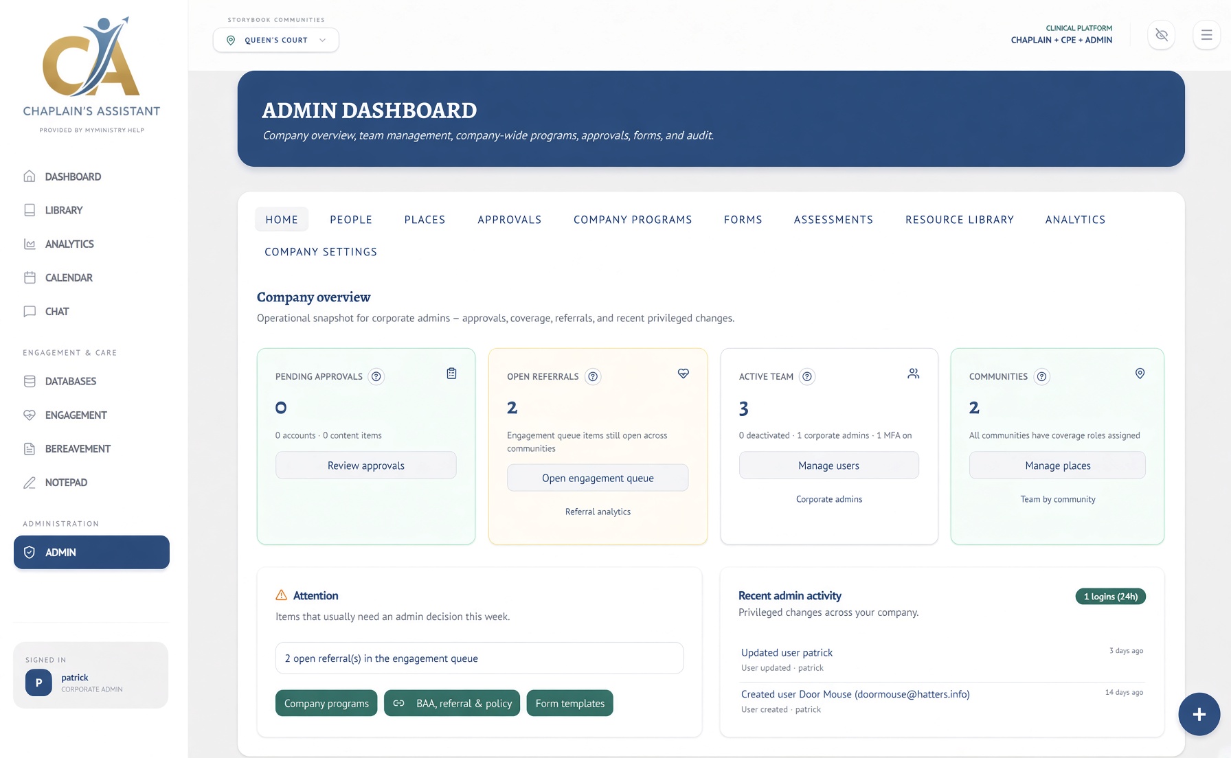 Admin team management for enterprise training customers