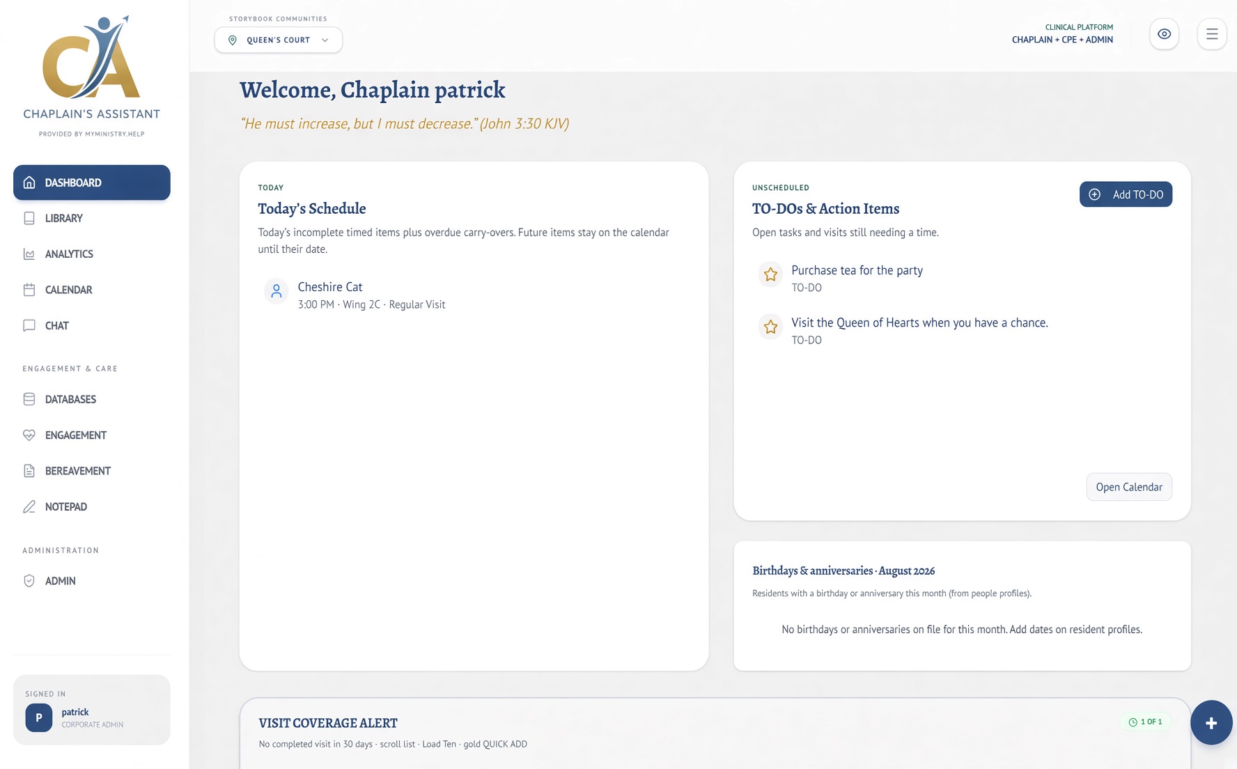 In-app workflow — dashboard